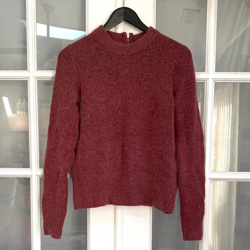 Cynthia Rowley Zipper Back Round Neck Plush Wool Knit  Sweater